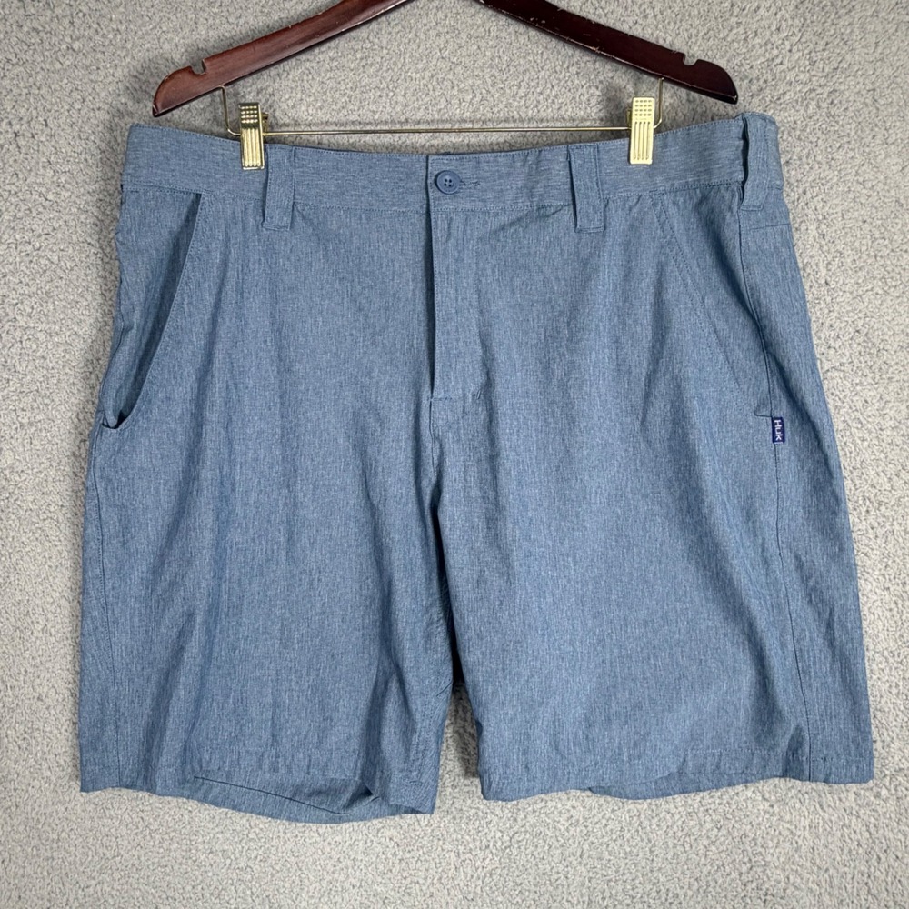 Huk Shorts Mens XXL Blue Performance Fishing Shorts Quick Dry Heathered